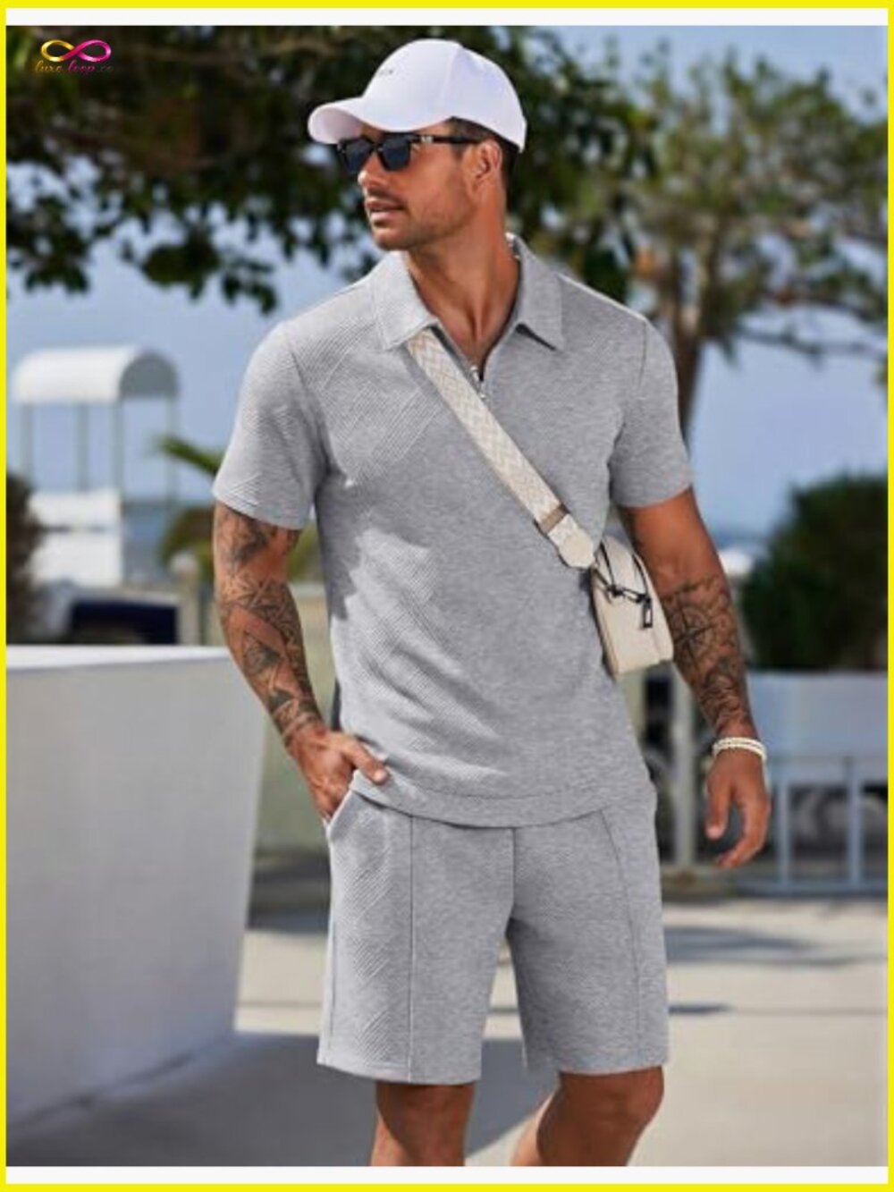 Men's 2 Piece Short Set Casual Quarter Zip Polo and Shorts Summer Outfit - Picture 3 of 7